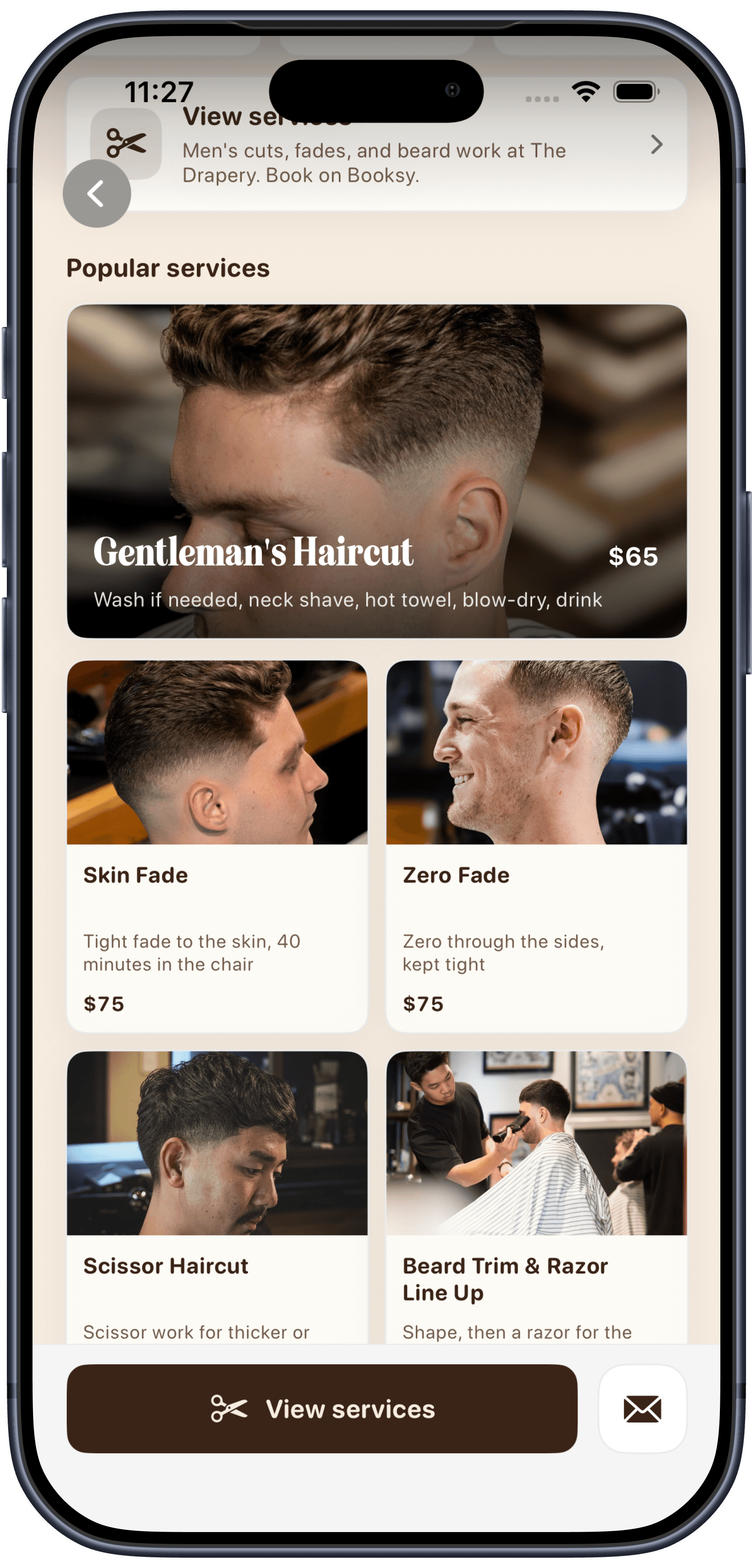Reward's Mate Peaky Barbers services including gentleman's haircut, fades, scissor cuts and beard work